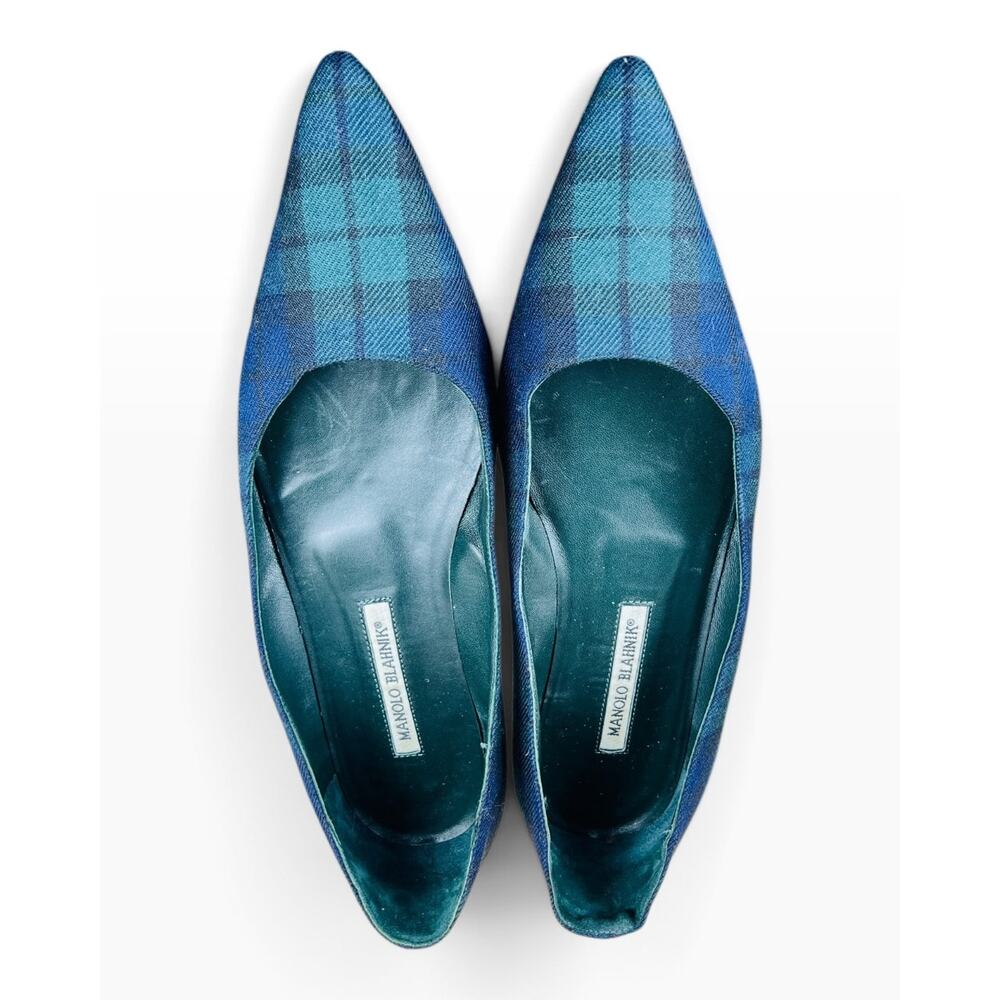 Manolo Blahnik BB Blackwatch Tartan Wool Pointed Toe Flats Size 40.5